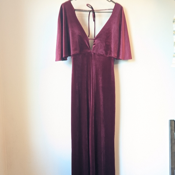 Urban outfitters velvet flutter sleeve jumpsuit - Picture 2 of 5
